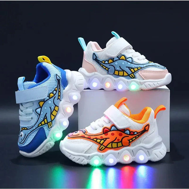 Children's Light-Up Sneakers | Dinosaur Design | Comfortable & Stylish | Glows in the Dark | Adjustable Fit