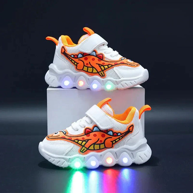 Children's Light-Up Sneakers | Dinosaur Design | Comfortable & Stylish | Glows in the Dark | Adjustable Fit