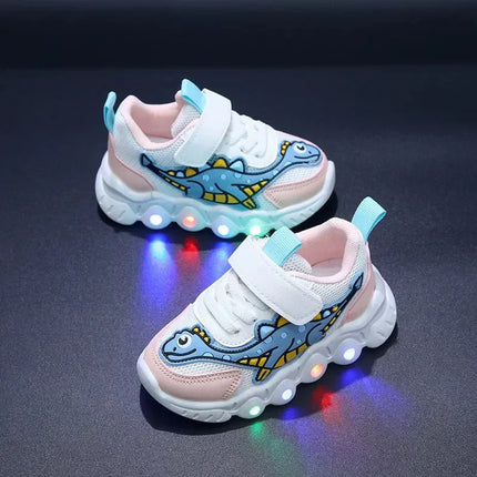 Children's Light-Up Sneakers | Dinosaur Design | Comfortable & Stylish | Glows in the Dark | Adjustable Fit