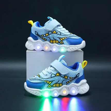 Children's Light-Up Sneakers | Dinosaur Design | Comfortable & Stylish | Glows in the Dark | Adjustable Fit