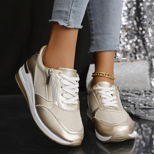 AURA | Women's Metallic Wedge Sneakers | Lightweight | Comfortable Fashion Sneakers | Trendy Shimmer Design