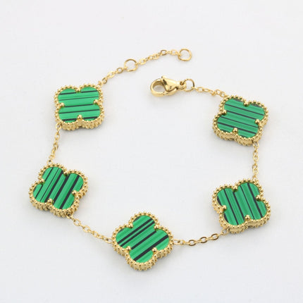 Emerald Clover Link Bracelet | Gold Accents | Inspired by Barcelona | Elegant Jewelry | Sophisticated Design | Mediterranean Charm