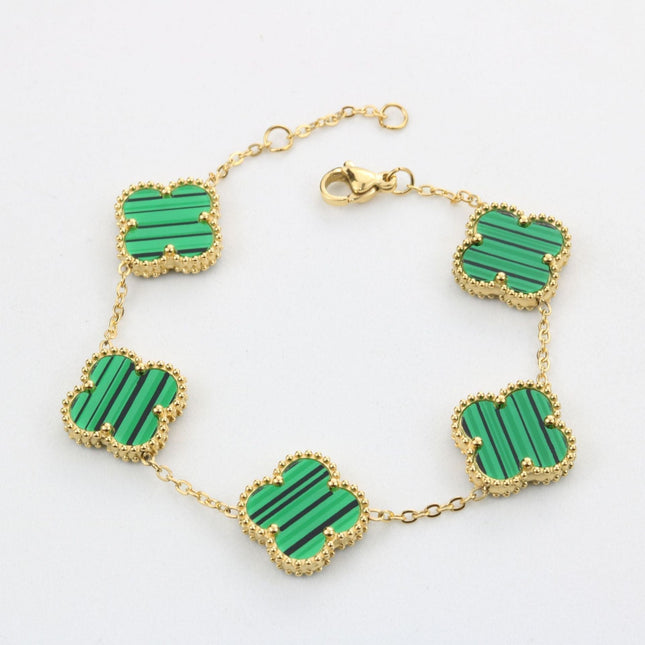 Emerald Clover Link Bracelet | Gold Accents | Inspired by Barcelona | Elegant Jewelry | Sophisticated Design | Mediterranean Charm