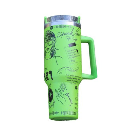 Taylor Swift Inspired Stainless Steel Tumbler | Insulated Leak-Resistant Design | Custom Lyrics & Sketches | Double-Wall Vacuum Sealed | Durable & Rust-Resistant | Ergonomic Handle | Dishwasher Safe | Travel Friendly