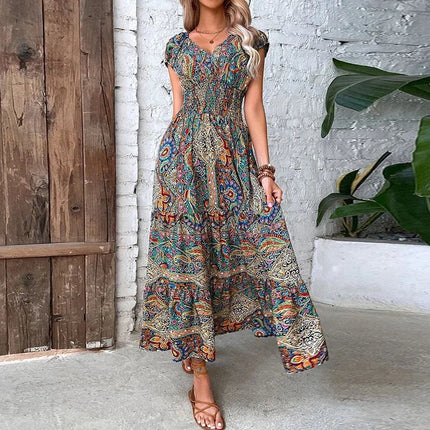 TAREE | Women's Bohemian Maxi Dress | Elastic Waist | Vibrant Patterns | Effortless Style