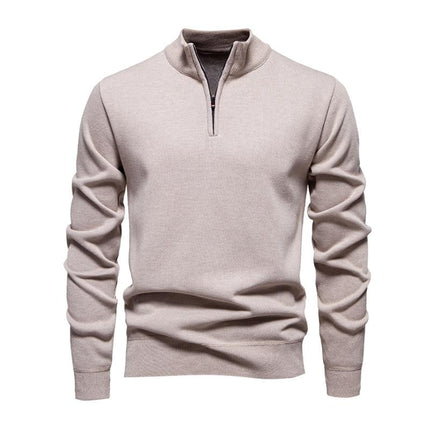Half-Zip Knit Pullover | Lightweight Sweater | Breathable Fabric | Versatile Collar | Tailored Fit | Smart-Casual Wear | Refined Style | Ideal Transitional Weather Outerwear | Effortless Layering