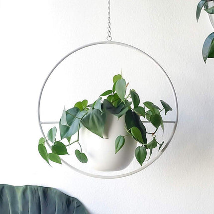 Durable Halo Iron Hanging Planter | Inky Black or Gold | Circular or Oblong Shape | Modern Indoor/Outdoor Decor | Includes Metal Chain & Hardware | Minimalist Design for Plants