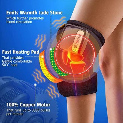 Wireless Rechargeable Heating Vibrating Knee Wrap | Arthritis & Pain Relief | Vibration Massage Therapy | Portable Joint Support | Battery Operated Knee, Shoulder, Elbow Massager | Easy Button Control