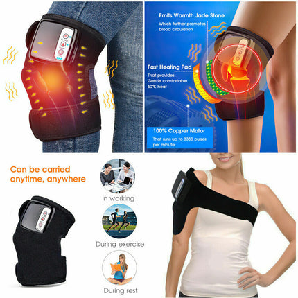 Wireless Rechargeable Heating Vibrating Knee Wrap | Arthritis & Pain Relief | Vibration Massage Therapy | Portable Joint Support | Battery Operated Knee, Shoulder, Elbow Massager | Easy Button Control