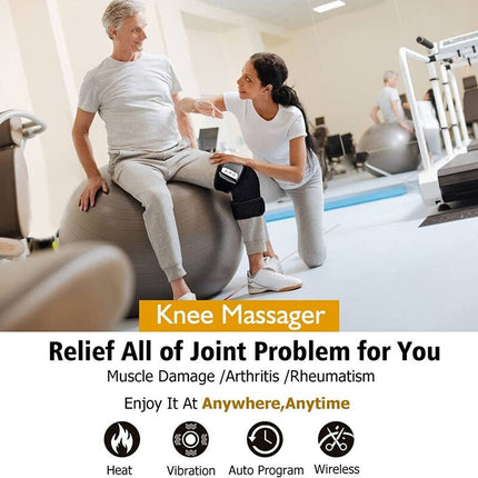 Wireless Rechargeable Heating Vibrating Knee Wrap | Arthritis & Pain Relief | Vibration Massage Therapy | Portable Joint Support | Battery Operated Knee, Shoulder, Elbow Massager | Easy Button Control