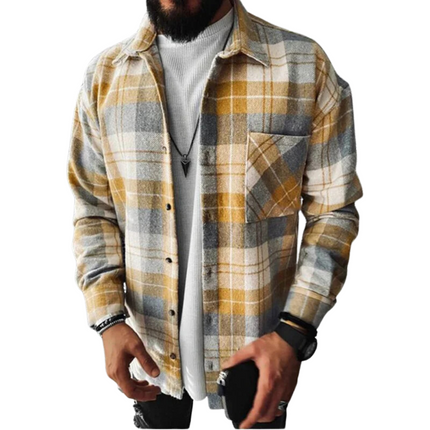 Van Hallen | Men's Checkered Cotton Flannel Shirt | Button-Up | Long Sleeves | Semi-Loose Fit | Sizes S-3XL | Khaki, Orange, Cream, Beige, Black, Brown, Blue