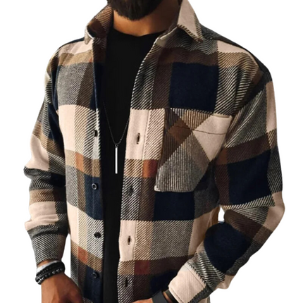 Van Hallen | Men's Checkered Cotton Flannel Shirt | Button-Up | Long Sleeves | Semi-Loose Fit | Sizes S-3XL | Khaki, Orange, Cream, Beige, Black, Brown, Blue