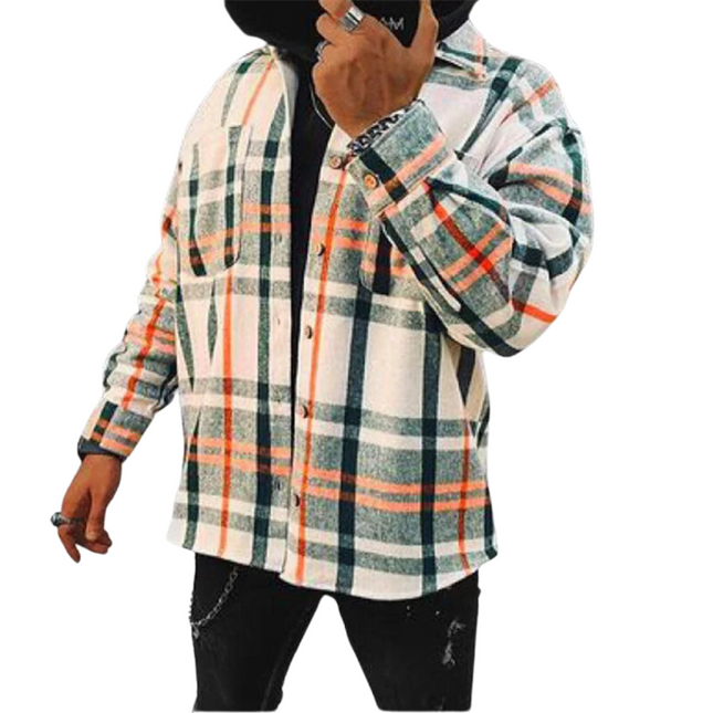 Van Hallen | Men's Checkered Cotton Flannel Shirt | Button-Up | Long Sleeves | Semi-Loose Fit | Sizes S-3XL | Khaki, Orange, Cream, Beige, Black, Brown, Blue