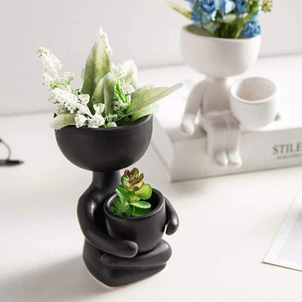 Charming Little Human Succulent Planter | Glazed Ceramic | Decorative Indoor Pot with Drainage | Creative Design for Small Plants and Cuttings | Ideal for Home or Office Decor | Perfect Gift for Plant Enthusiasts