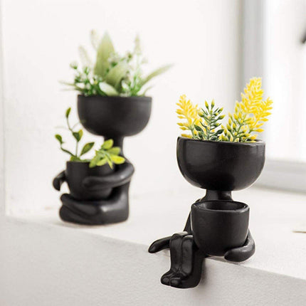 Charming Little Human Succulent Planter | Glazed Ceramic | Decorative Indoor Pot with Drainage | Creative Design for Small Plants and Cuttings | Ideal for Home or Office Decor | Perfect Gift for Plant Enthusiasts