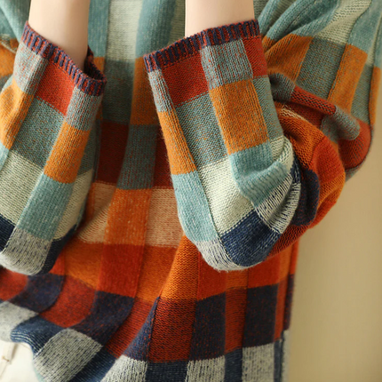 Luxury Women's Knitted Sweater | Colorful Melange Accents | Wide Turtleneck | Patchwork Detail | XS-XXL | Stylish & Textured Design | Hand Wash/Dry Clean | Cozy & Sophisticated Look