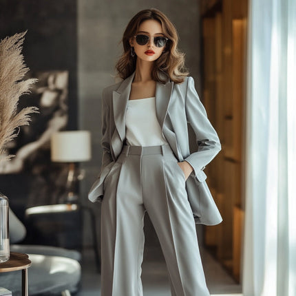 Women's Classic Blazer & Trousers Set | Regular Fit | Lapel Collar | Belle Couture Fashion | Timeless & Durable | Versatile Outfit for Every Occasion
