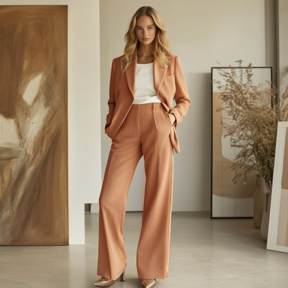 Women's Classic Blazer & Trousers Set | Regular Fit | Lapel Collar | Belle Couture Fashion | Timeless & Durable | Versatile Outfit for Every Occasion