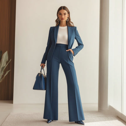 Women's Classic Blazer & Trousers Set | Regular Fit | Lapel Collar | Belle Couture Fashion | Timeless & Durable | Versatile Outfit for Every Occasion