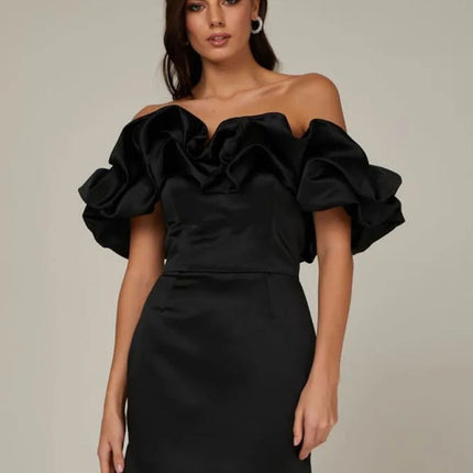 Elise | Luxe Satin Gown with Romantic Ruffle Detail | Chic Dress for Special Occasions