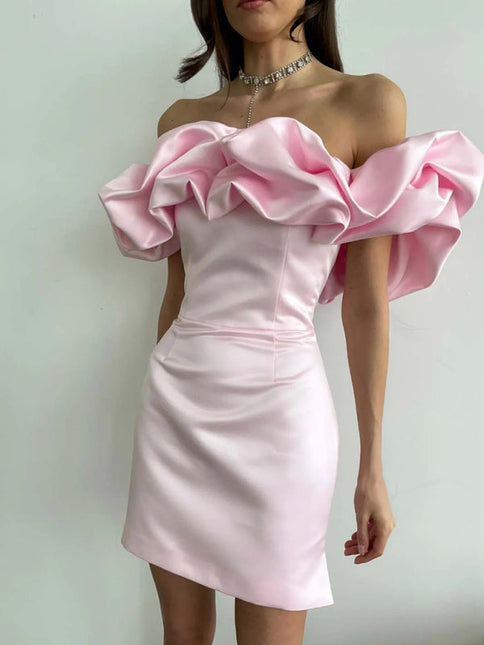 Elise | Luxe Satin Gown with Romantic Ruffle Detail | Chic Dress for Special Occasions