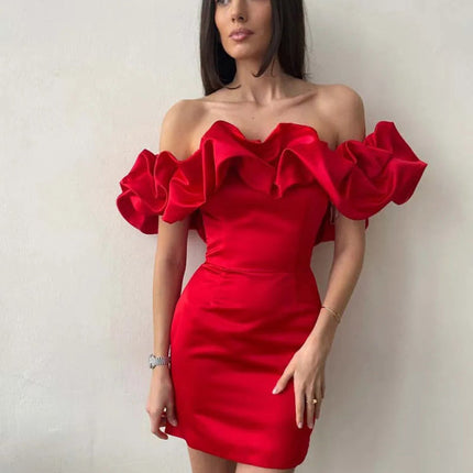 Elise | Luxe Satin Gown with Romantic Ruffle Detail | Chic Dress for Special Occasions