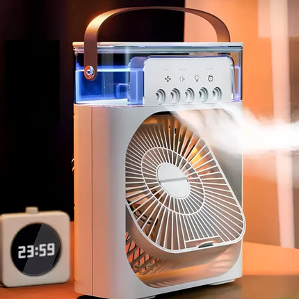 Portable 3-in-1 Air Cooler | Humidifier | Purifier | 10W | 700ml Tank | USB/AC Power | Ideal for Bedroom, Office | LED Night Light | Adjustable Fan Speeds | Evaporative Cooling | 720g | Compact & Sleek Design