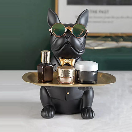 French Bulldog Resin Piggy Bank | Multi-Function Storage Statue | 23.5cm x 19cm x 20cm | Home Decor Accent | Storage Tray & Eyeglasses | Stylish Coin Bank & Candy Box
