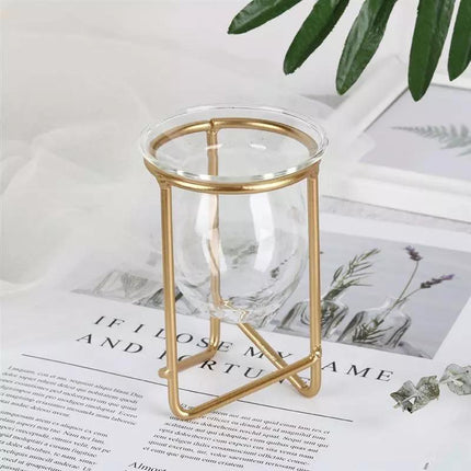 Modern Glass Propagation Vase with Geometric Iron Stand | Transparent Plant Pot | Perfect Desktop Decoration | 7x7x10.5cm | Home Decor | Baby Plant Propagation Vessel | Easy to Clean and Maintain