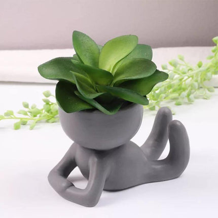 Charming Little Human Succulent Planter | Glazed Ceramic | Decorative Indoor Pot with Drainage | Creative Design for Small Plants and Cuttings | Ideal for Home or Office Decor | Perfect Gift for Plant Enthusiasts