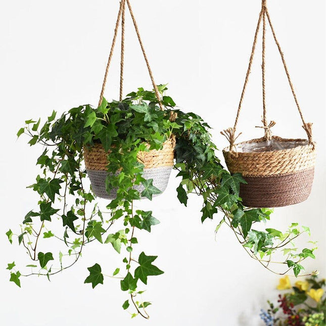 Jute Rope Hanging Planter Basket | Versatile Storage Solution | Modern Minimalist Design | Durable Construction with Waterproof Inner Lining | Diameter 20cm | Total Height 41cm | Indoor & Outdoor Use