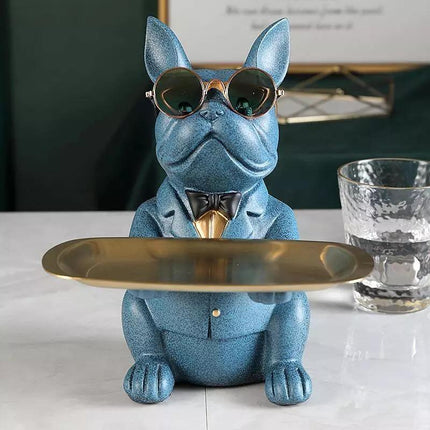 French Bulldog Resin Piggy Bank | Multi-Function Storage Statue | 23.5cm x 19cm x 20cm | Home Decor Accent | Storage Tray & Eyeglasses | Stylish Coin Bank & Candy Box