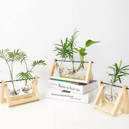 Handcrafted Glass Propagation Station | A-Frame Wooden Stand | Transparent Terrarium for Plant Roots Observation | Decorative Vase for Windowsills & Events | Easy Assembly | Perfect Gift for Plant Lovers