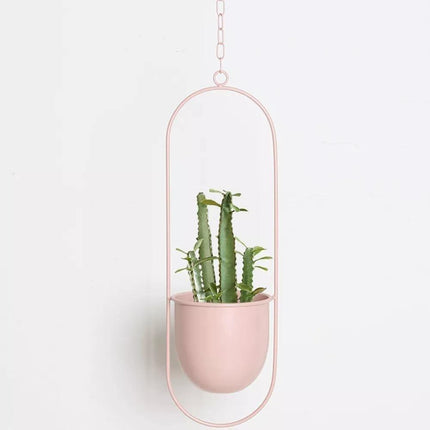 Durable Halo Iron Hanging Planter | Inky Black or Gold | Circular or Oblong Shape | Modern Indoor/Outdoor Decor | Includes Metal Chain & Hardware | Minimalist Design for Plants