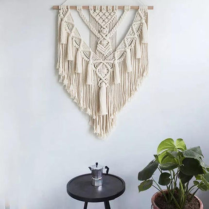 Handcrafted Bohemian Macrame Tapestry | Geometric Pattern | Creamy-White | 55x70cm | Durable Cotton | Minimalist Wall Decor | Artisan Crafted | Home & Event Decoration
