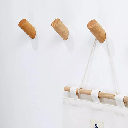 Natural Wood Wall-Mounted Hooks | Coat Hat Scarf Hangers | Entryway Kitchen Bedroom Storage Solution | Three Colors & Sizes | Easy Installation | Minimalist Design