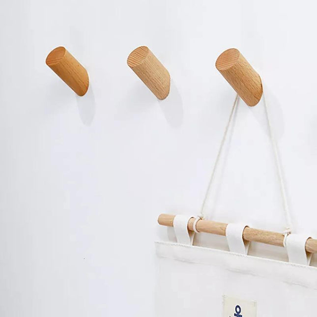 Natural Wood Wall-Mounted Hooks | Coat Hat Scarf Hangers | Entryway Kitchen Bedroom Storage Solution | Three Colors & Sizes | Easy Installation | Minimalist Design
