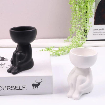 Charming Little Human Succulent Planter | Glazed Ceramic | Decorative Indoor Pot with Drainage | Creative Design for Small Plants and Cuttings | Ideal for Home or Office Decor | Perfect Gift for Plant Enthusiasts