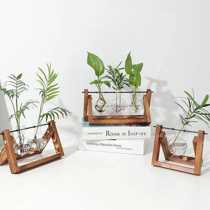 Handcrafted Glass Propagation Station | A-Frame Wooden Stand | Transparent Terrarium for Plant Roots Observation | Decorative Vase for Windowsills & Events | Easy Assembly | Perfect Gift for Plant Lovers