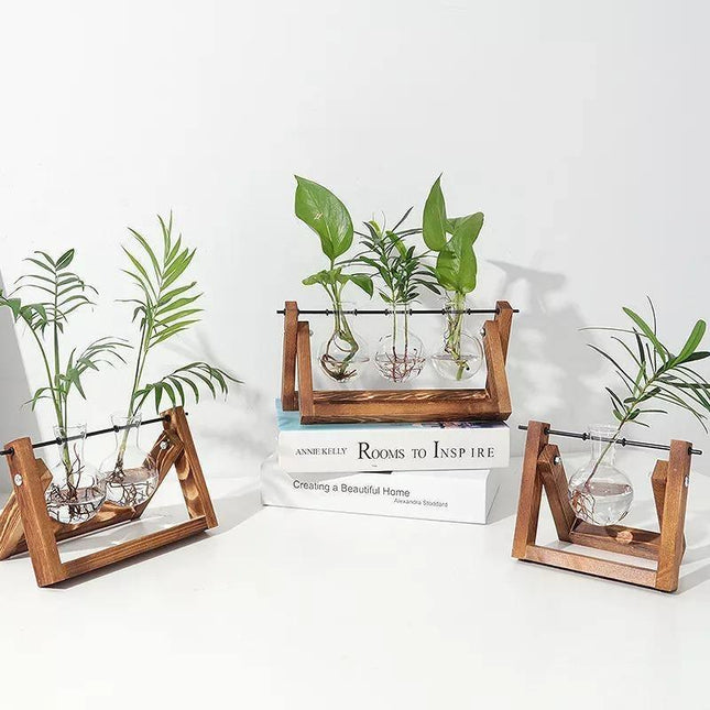 Handcrafted Glass Propagation Station | A-Frame Wooden Stand | Transparent Terrarium for Plant Roots Observation | Decorative Vase for Windowsills & Events | Easy Assembly | Perfect Gift for Plant Lovers