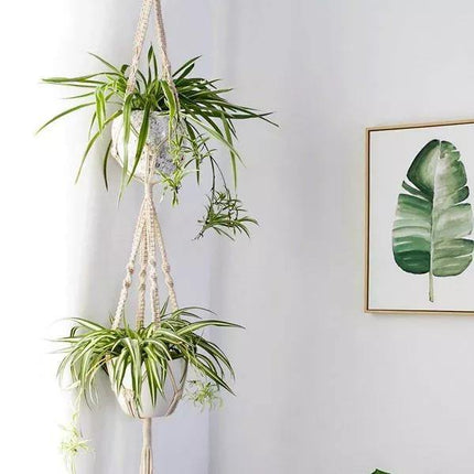 Handmade Macrame Plant Hanger Set | 4-Piece Boho Decor | Vintage Ivory Cotton Rope | Hanging Planters for Indoor Plants | Fits Pots Up to 7" | Eco-Friendly and Durable | Perfect for Home Indoor Use