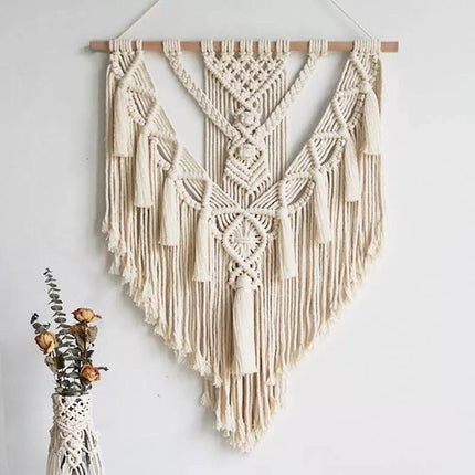 Handcrafted Bohemian Macrame Tapestry | Geometric Pattern | Creamy-White | 55x70cm | Durable Cotton | Minimalist Wall Decor | Artisan Crafted | Home & Event Decoration