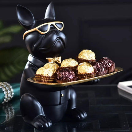 French Bulldog Resin Piggy Bank | Multi-Function Storage Statue | 23.5cm x 19cm x 20cm | Home Decor Accent | Storage Tray & Eyeglasses | Stylish Coin Bank & Candy Box