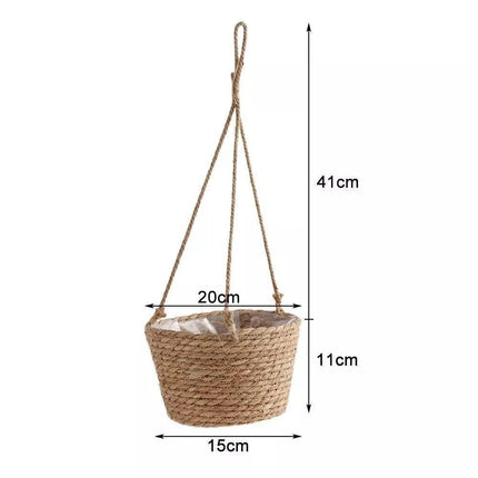 Jute Rope Hanging Planter Basket | Versatile Storage Solution | Modern Minimalist Design | Durable Construction with Waterproof Inner Lining | Diameter 20cm | Total Height 41cm | Indoor & Outdoor Use