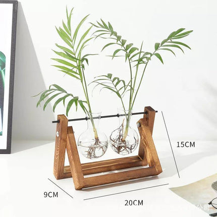 Handcrafted Glass Propagation Station | A-Frame Wooden Stand | Transparent Terrarium for Plant Roots Observation | Decorative Vase for Windowsills & Events | Easy Assembly | Perfect Gift for Plant Lovers