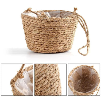 Jute Rope Hanging Planter Basket | Versatile Storage Solution | Modern Minimalist Design | Durable Construction with Waterproof Inner Lining | Diameter 20cm | Total Height 41cm | Indoor & Outdoor Use