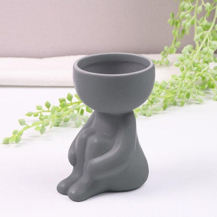 Charming Little Human Succulent Planter | Glazed Ceramic | Decorative Indoor Pot with Drainage | Creative Design for Small Plants and Cuttings | Ideal for Home or Office Decor | Perfect Gift for Plant Enthusiasts