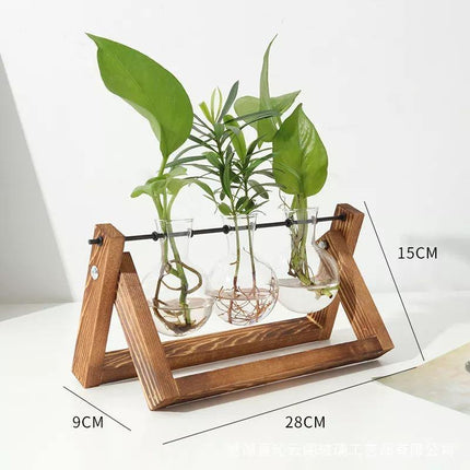 Handcrafted Glass Propagation Station | A-Frame Wooden Stand | Transparent Terrarium for Plant Roots Observation | Decorative Vase for Windowsills & Events | Easy Assembly | Perfect Gift for Plant Lovers