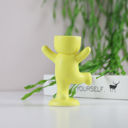 Charming Little Human Succulent Planter | Glazed Ceramic | Decorative Indoor Pot with Drainage | Creative Design for Small Plants and Cuttings | Ideal for Home or Office Decor | Perfect Gift for Plant Enthusiasts