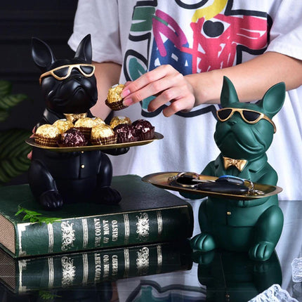 French Bulldog Resin Piggy Bank | Multi-Function Storage Statue | 23.5cm x 19cm x 20cm | Home Decor Accent | Storage Tray & Eyeglasses | Stylish Coin Bank & Candy Box